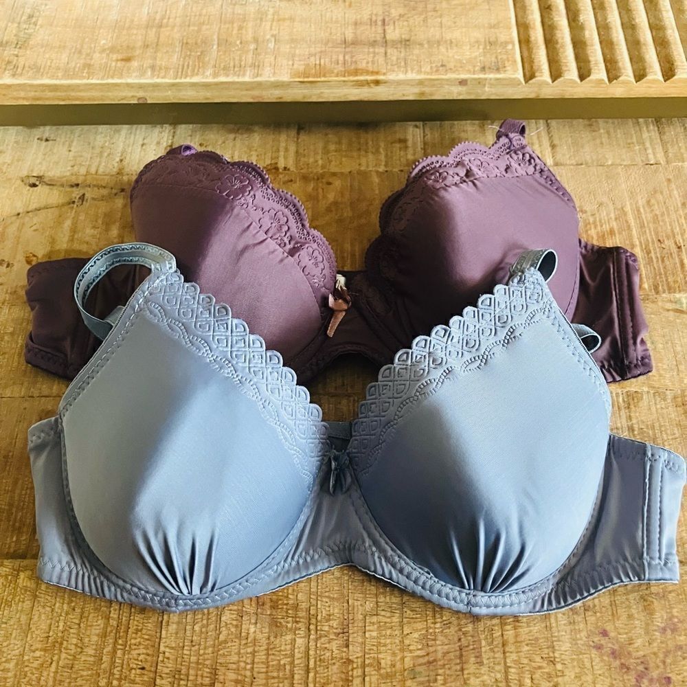 Set of two padded push up bras | purple and blue | Sofra and Lacy | size 36B